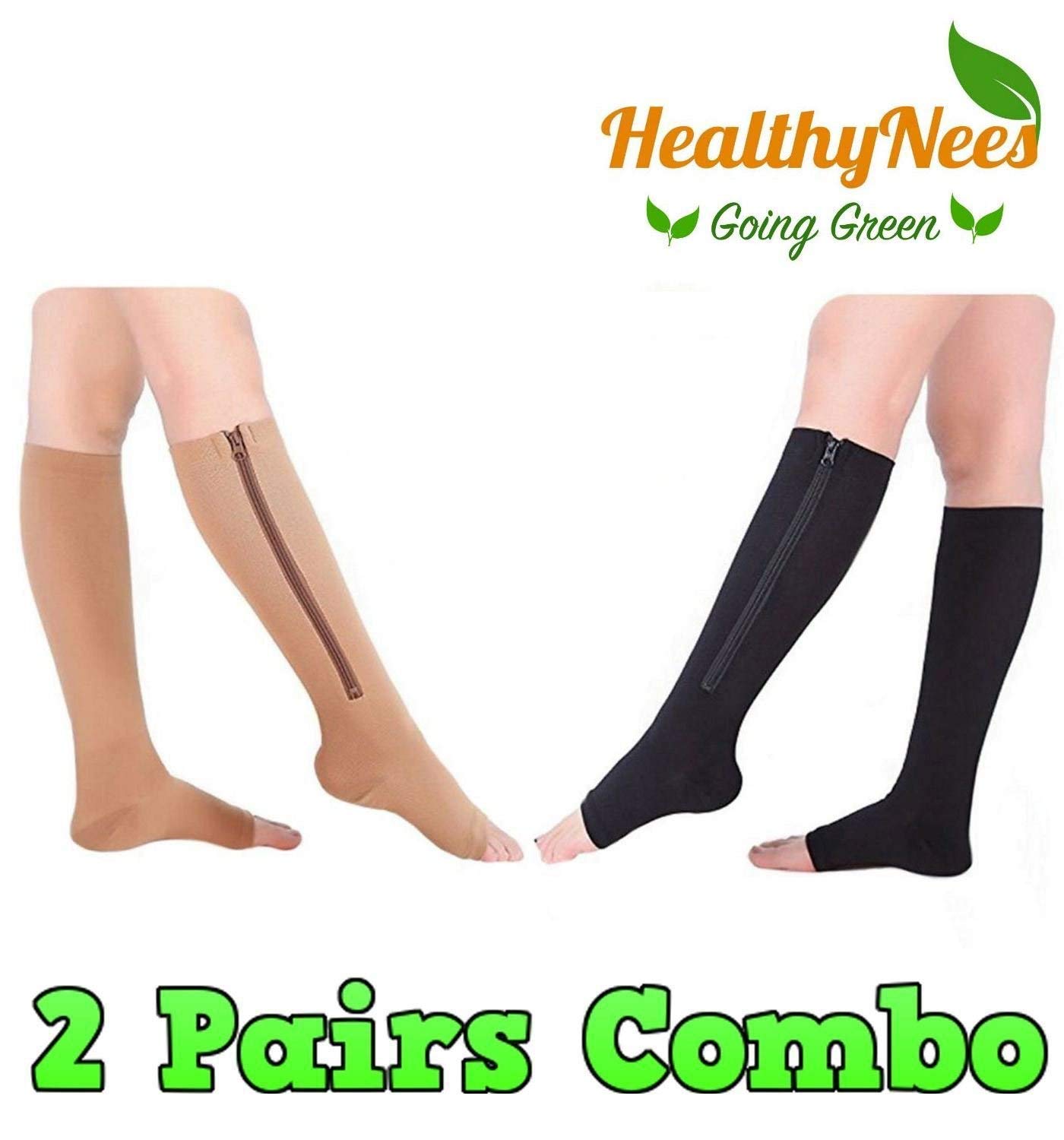 HealthyNees 2 Pairs Combo Zipper Compression Medical Grade