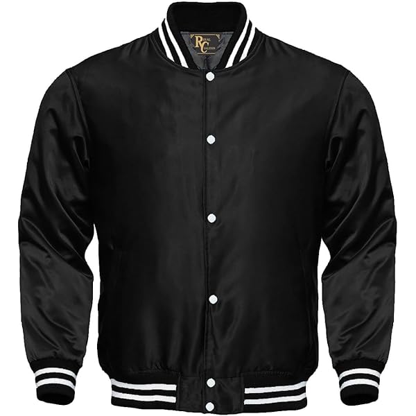 Mens Varsity Jacket Satin Polyester Retro Zip Casual Jackets