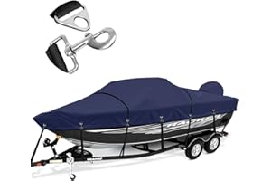 Cerumute Boat Cover, Heavy Duty 1200D Waterproof Boat Covers 23-24ft with Motor Cover and Windproof Adjustable Metal Buckle Fits Bass Boat, V-Hull, Tri-Hull, Fishing Boat, Runabout Boat, Navy Blue