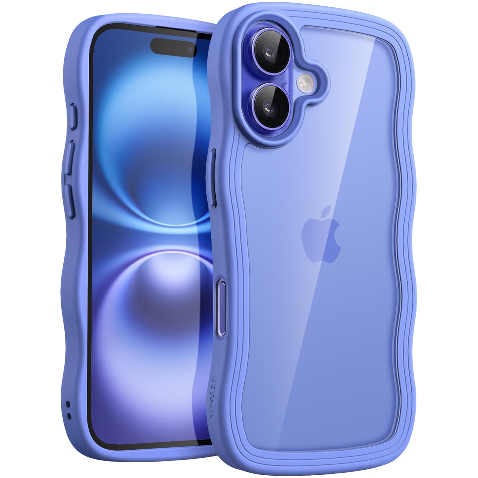 Photo 1 of JETech Wavy Case for iPhone 16 Plus 6.7-Inch, Cute Wave Frame Curly Shape Shockproof Phone Cover for Women and Girls, Clear Hard PC Back (Ultramarine)
