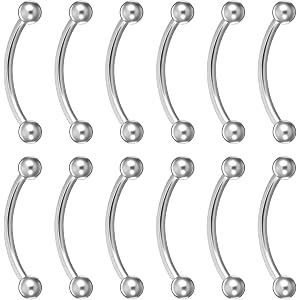 12 PCS Eyebrow Piercings 16g Stainless Steel Curved Barbell Eyebrow Jewelry | 16G Stainless Steel Curved Barbell Eyebrow Trag
