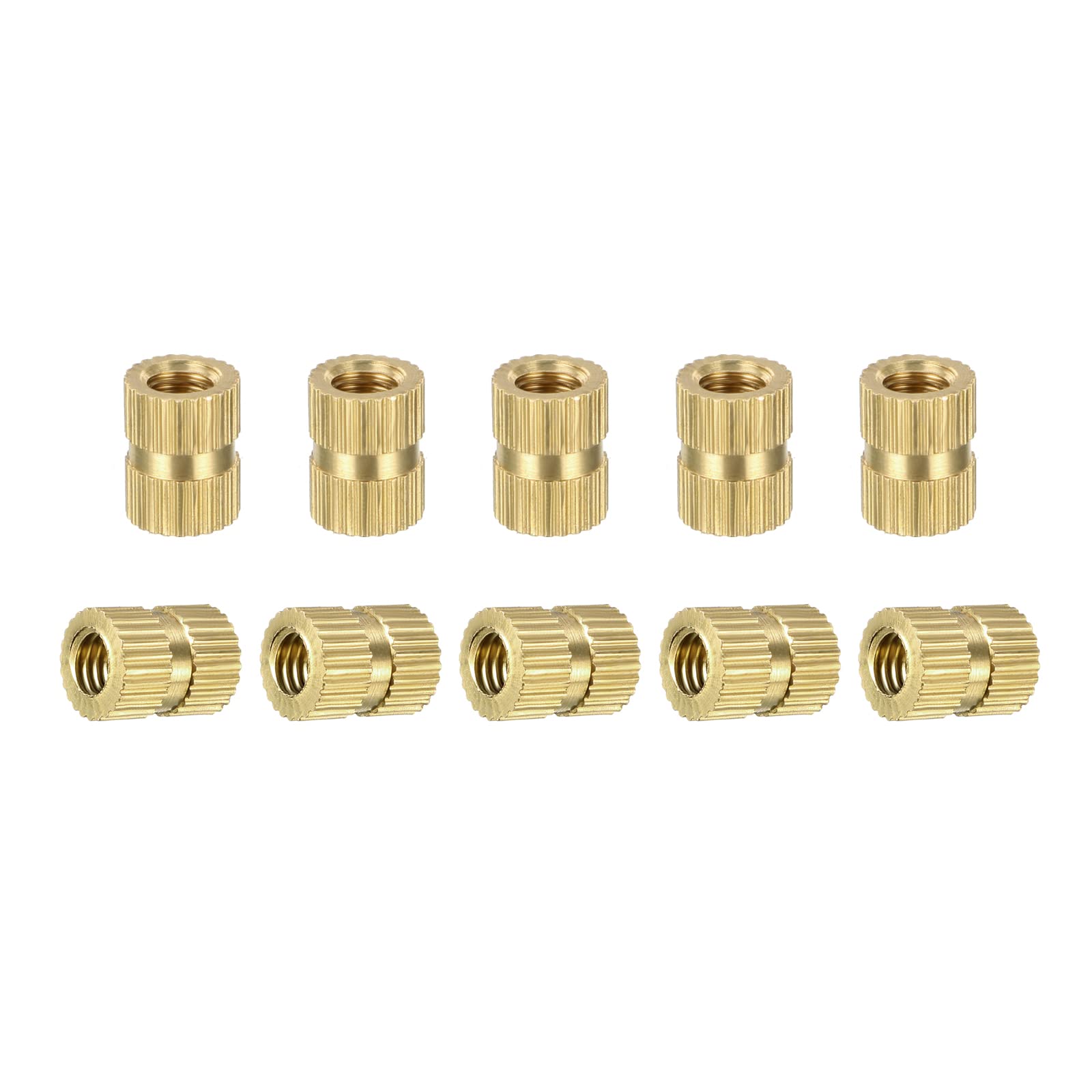 DTGN M4x8x6.4mm(IDxLxOD) Knurled Insert Nuts - 50 Pack - Good for Plastic Shells - Brass Female Thread Heat Set Inserts Embedment Nut