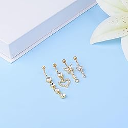 LEE&RO Gold Belly Button Ring Dangle Stainless