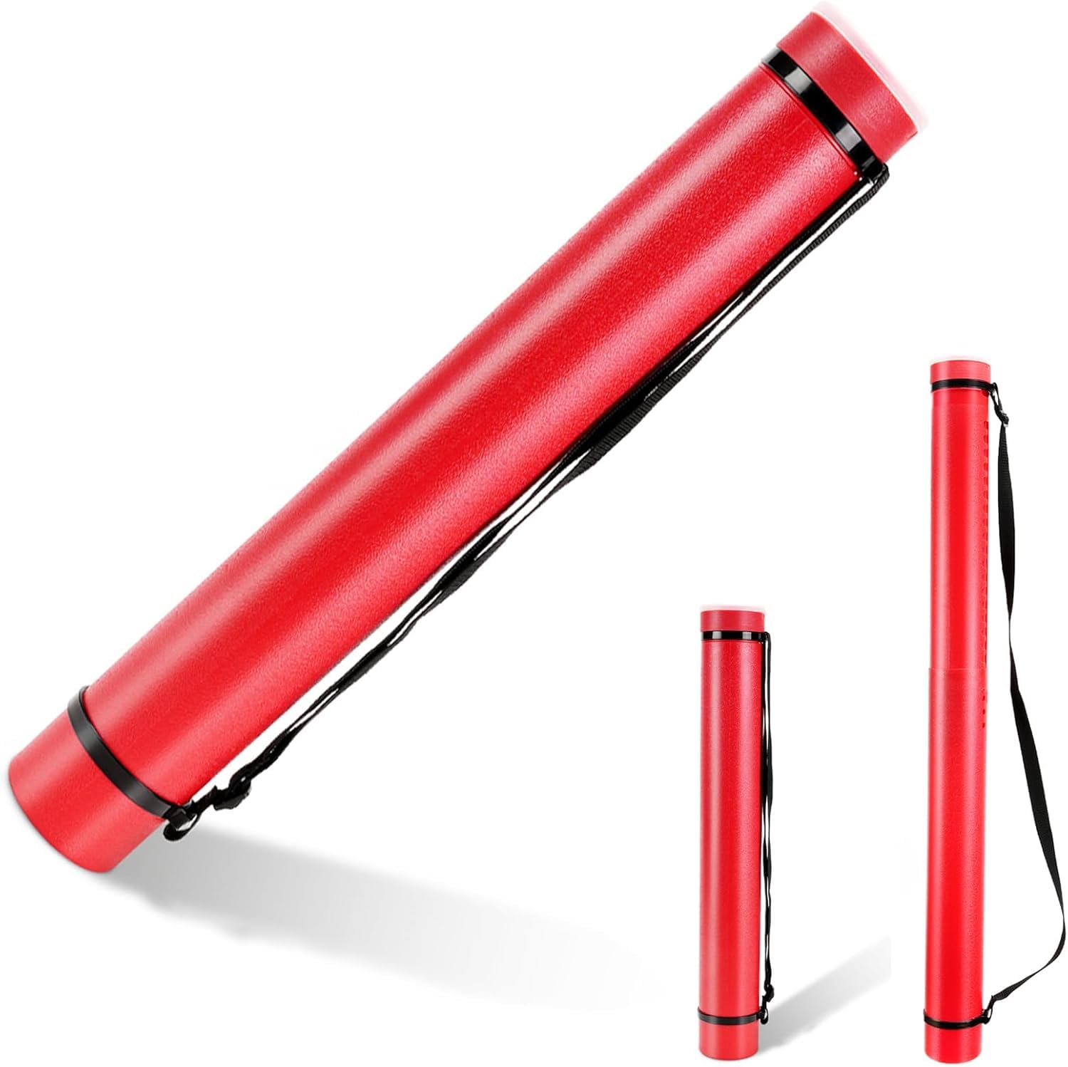 DEWEL Document Storage Tube Plastic Expanding Poster/Art Tubes 24.5 to 40 inches Adjustable with Carrying Strap Waterproof and Light-Resistance Telescoping Carrying Case (Red)