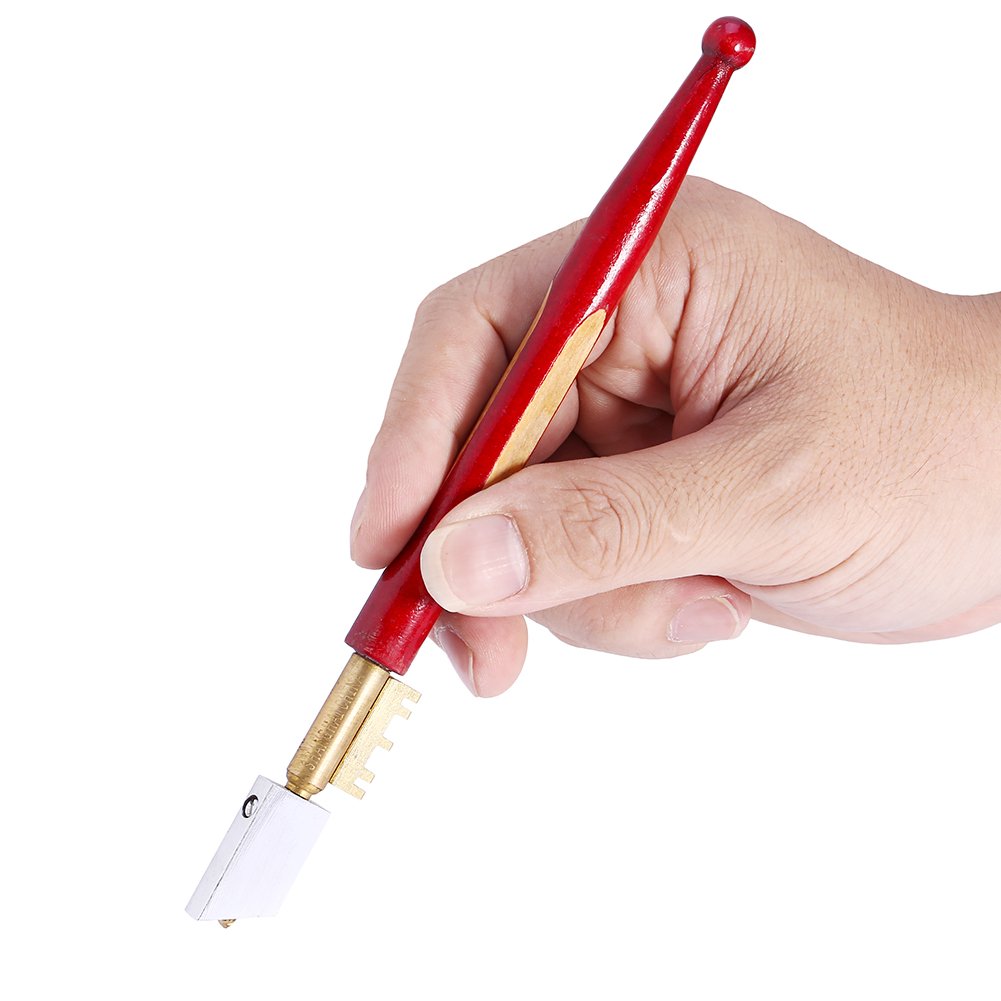 Lubricated Glass Cutter, Diamond Tip Glass Cutter Tool, Plated Head with Brass Breaking Teeth Glass Bottle Cutter 2-25mm Thick