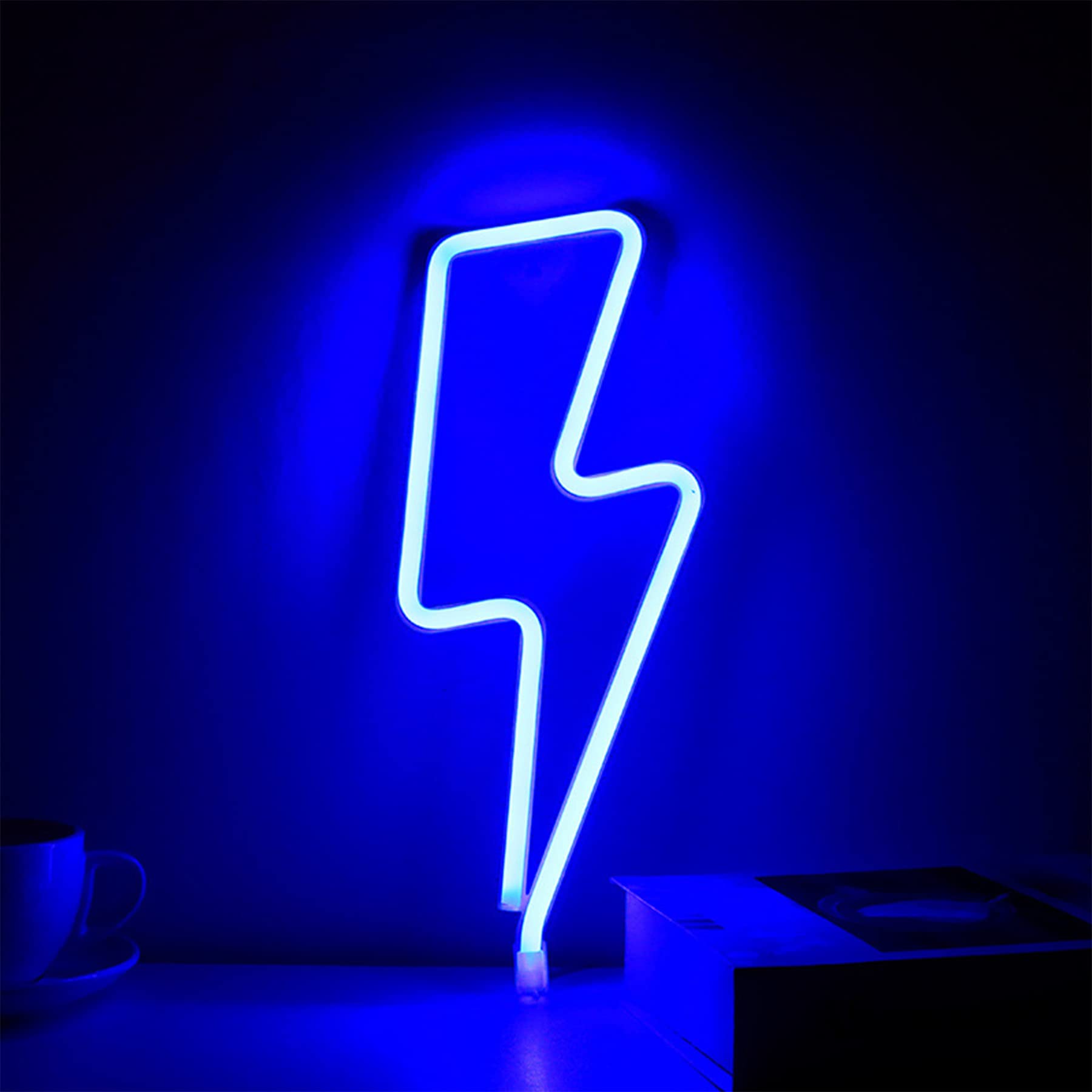 Neon Light Sign - Lightning Neon Lights For Bedroom, Neon Signs For Wall, Blue Neon Wall Light