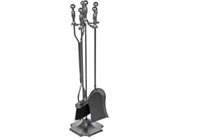nalone 5 Pieces Fireplace Tools Set, Wrought Iron with Silver Pattern Fireplace Accessories Set with Poker, Tong, Shovel, Brush, Fire Place Tools Indoor Outdoor (Grey)