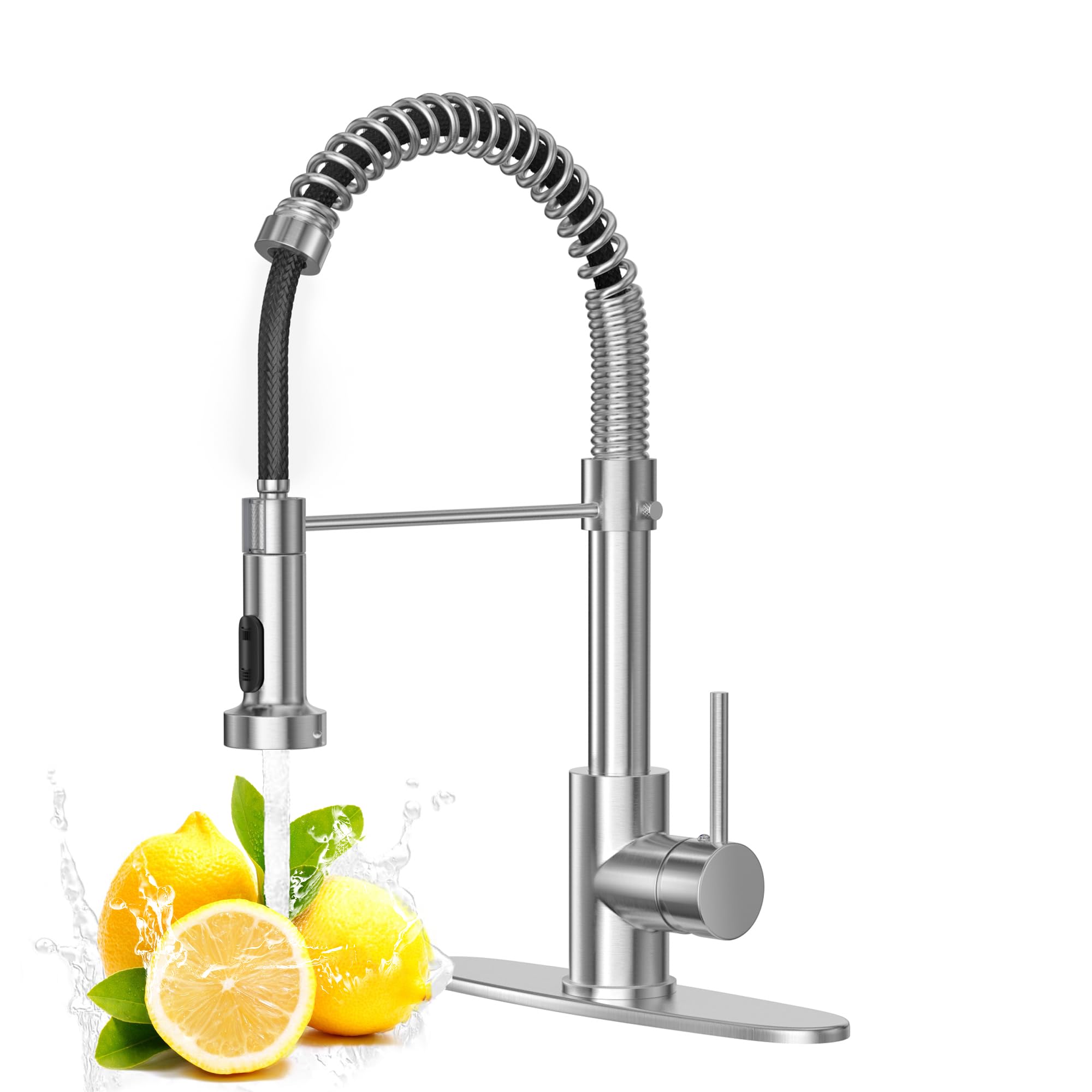 Photo 1 of **DAMAGED**
Brushed Nickel Kitchen Faucet with Pull Down Sprayer, Stainless Steel Spring Commercial Kitchen Sink Faucet with 10-Inch Deck,1 or 3 Hole Installation for Farmhouse, RV Camper, Laundry & Utility Sink