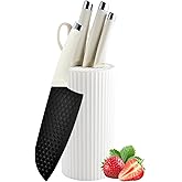 Knife Set, 5 Piece Black Kitchen Knife Set with Universal Knife Block, Sharp Stainless Steel Knife Knife Block Set, Anti-stick & Non-slip Knife Sets with Ergonomic Handle (White)