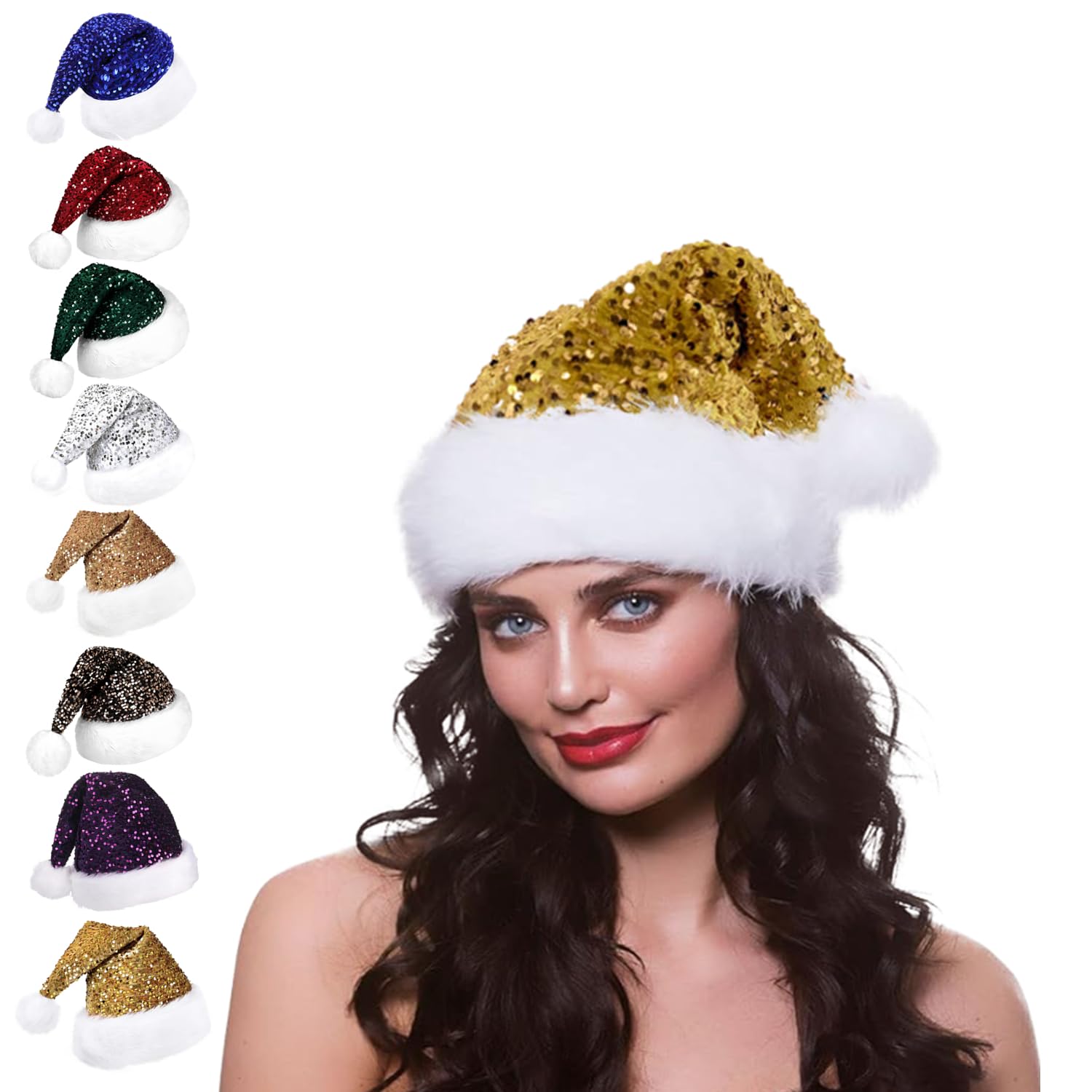 Aisszhao Sequin Gold Christmas Hat Santa Hat for Adult,Shiny Sequin Plush Santa Claus Hats,Unisex Velvet Father Christmas Hats Costume,Adult Christmas Party HatCap for Xmas New Year Festive Gift