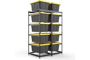 FERO 27 Gallon Tote Storage Rack, Heavy-Duty Storage Bin Rack Organizer, 5-Tier Standing Storage Bin Shelves, 250 lb Capacity, Maximize Space for Garage, Warehouse, Utility, 2 Pack (Totes Not Included)