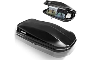 SHINEUX Hard-Shell Rooftop Cargo Box, Weather Resistant Roof Storage Box with Security Lock, 130 LBS Capacity, 14 Cubic Feet, Dual Side Closures,Cargo Box for Roof Rack.(Tool-Free Install) (BLACK62)