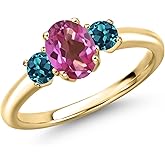 Gem Stone King 10K Yellow Gold Pink Mystic Topaz and London Blue Topaz Engagement Ring For Women | 1.24 Cttw | Oval 7X5MM | Gemstone November Birthstone