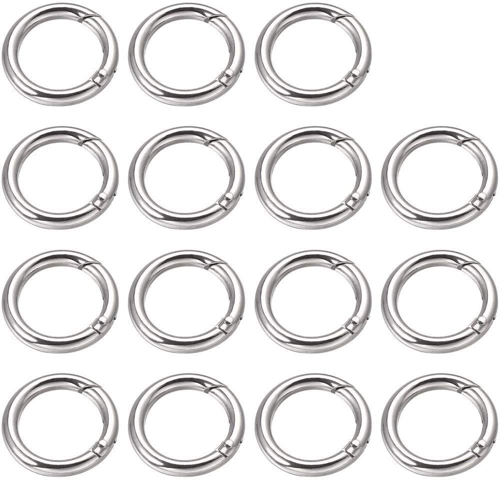 GOIYZTTR 15 Pcs Round Spring Snap Clip Hooks Zinc Alloy Locking Carabiner O Spring Loaded Gate Clips Keyring for Outdoor, Camping, Hiking, Traveling, Fishing, Backpack/25mm