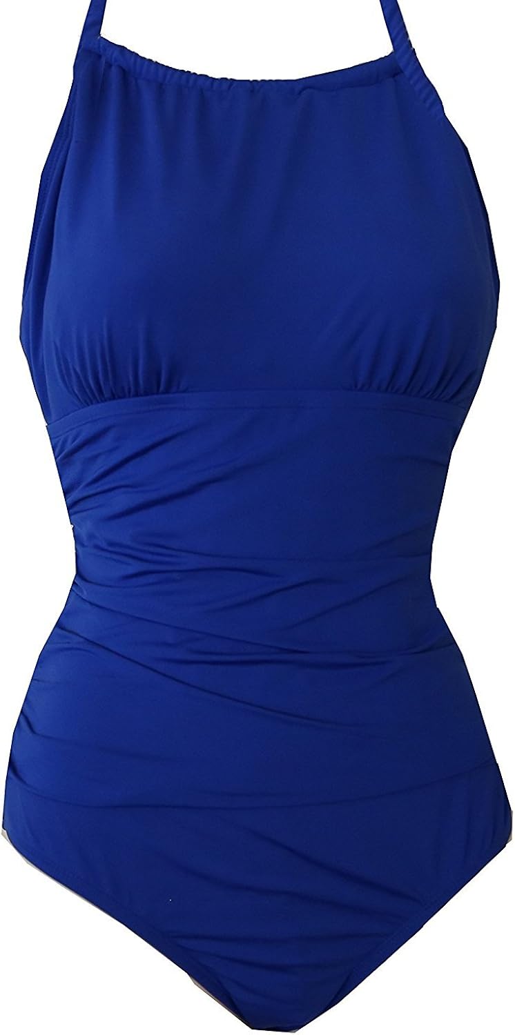 Jantzen Women's High Neck Soft Shirred Solid 1Piece Swimsuit (Deep