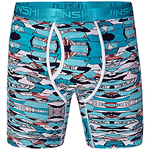 JINSHI Mens Underwear 5 Pack Soft Flexible Bamboo Trunks Active Long Leg Boxer Briefs Size X-Large - Thumbnail 3