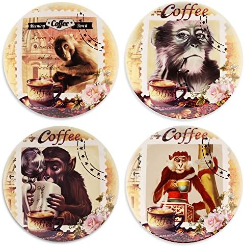 Mallvoler Funny Monkey Design Small Dinner Plates, Dessert/ Salad Plate Set, 8 Inch, Set of 4