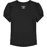 Dreammonkey Girls' Puff Sleeve Shirts Summer Round Neck Cotton T-Shirt (2t-13Y)