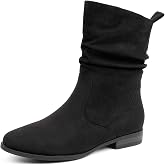 VJH confort Women Mid Calf Slouchy Boots, Almond Toe Low Heel Comfort Dress Booties