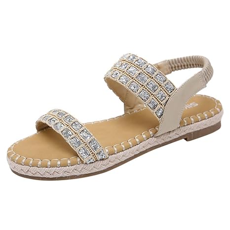 LILIHOT Damen Sandalen böhmischen Strand Sandalen Pailletten Hanfseil Komfort Slip dicken Sohlen große römische Wohnungen Som