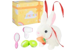 Hopping Rabbit Interactive Electronic Pet Plush Bunny Toy with Sounds and Movements Animated Walking Wiggle Ears Twitch Nose 