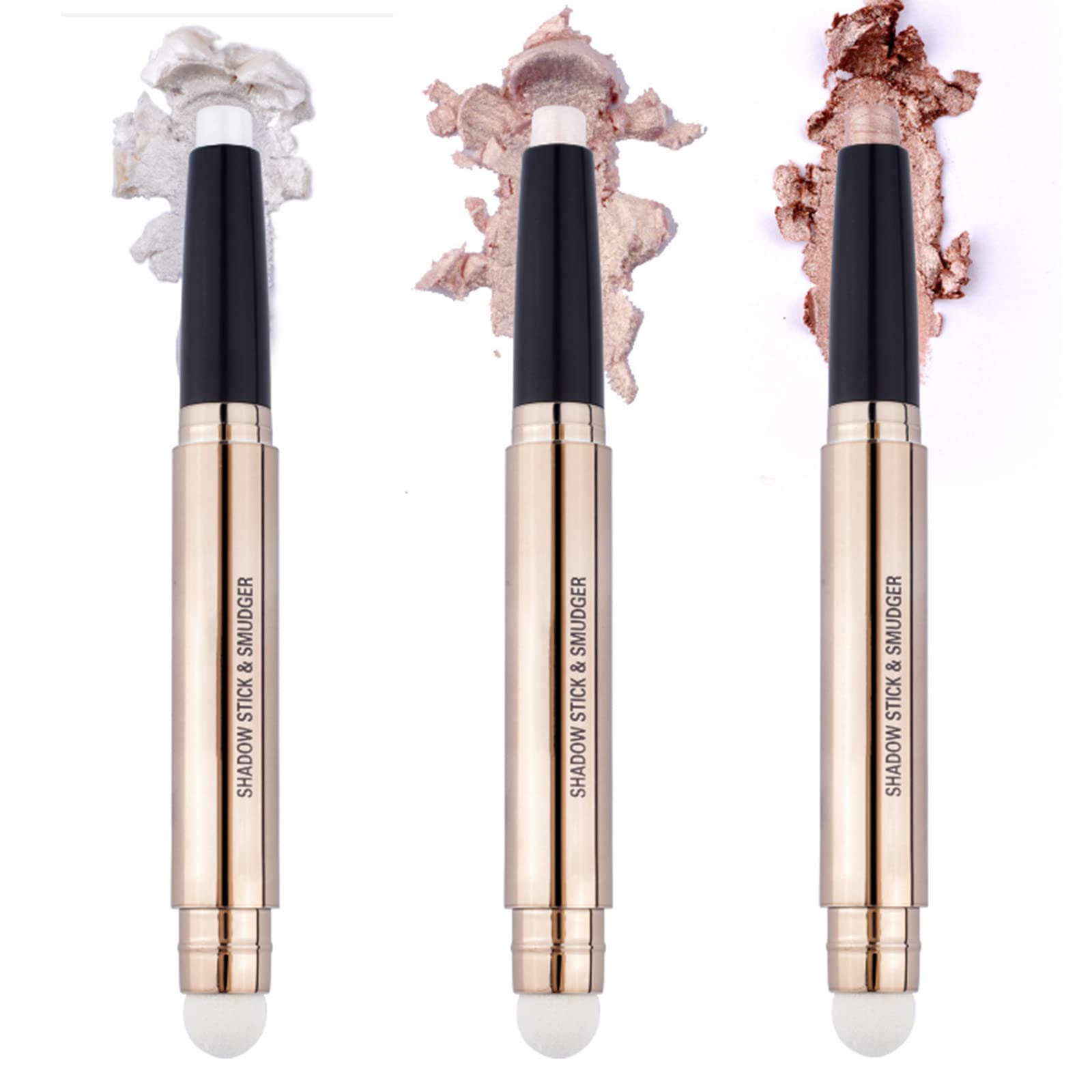3Pcs Dual-Ended Brown Metallic Eyeshadow Stick - Shimmer Cream Pencil, Waterproof Long-Lasting Smoky Shadow Pen, Hypoallergenic Brightener