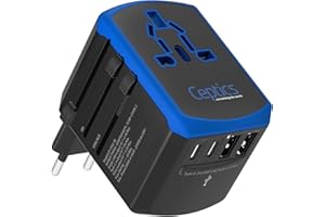 Ceptics Universal Travel Adapter, 5 in 1 Universal Laptop Charger with 2X USB-A & USB-C 3.5A for Mobiles, Laptops, Cameras US