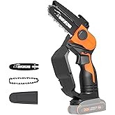 Worx 20V 5" Mini Chainsaw Cordless 3.9 lbs., Electric Chainsaw 22 ft/s Chain Speed, Power Share Battery Chainsaw, Pruning Saw