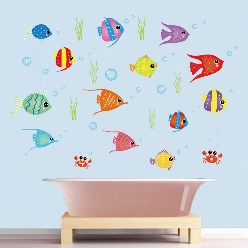 decalmile Colorful Fish Wall Stickers Underwater Wall Decals Bathroom