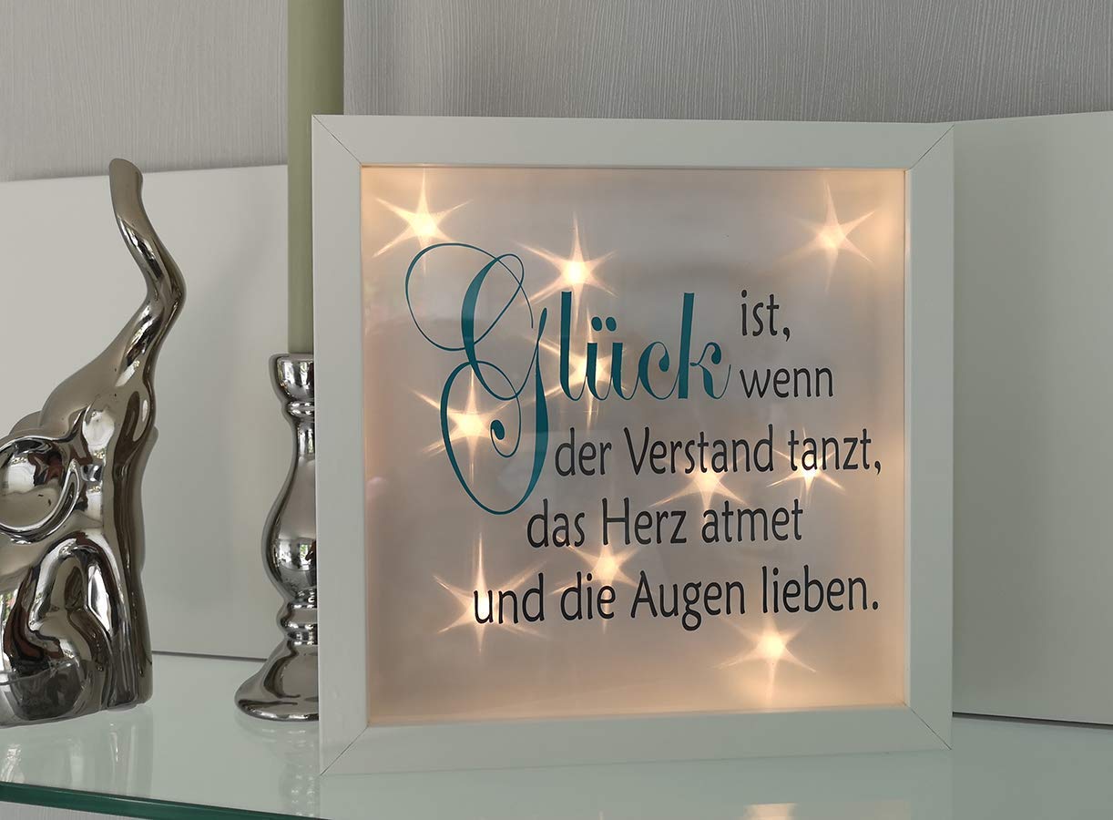 AScreativ 3DBilderrahmen mit Spruch Glück beleuchtet Leuchtrahmen