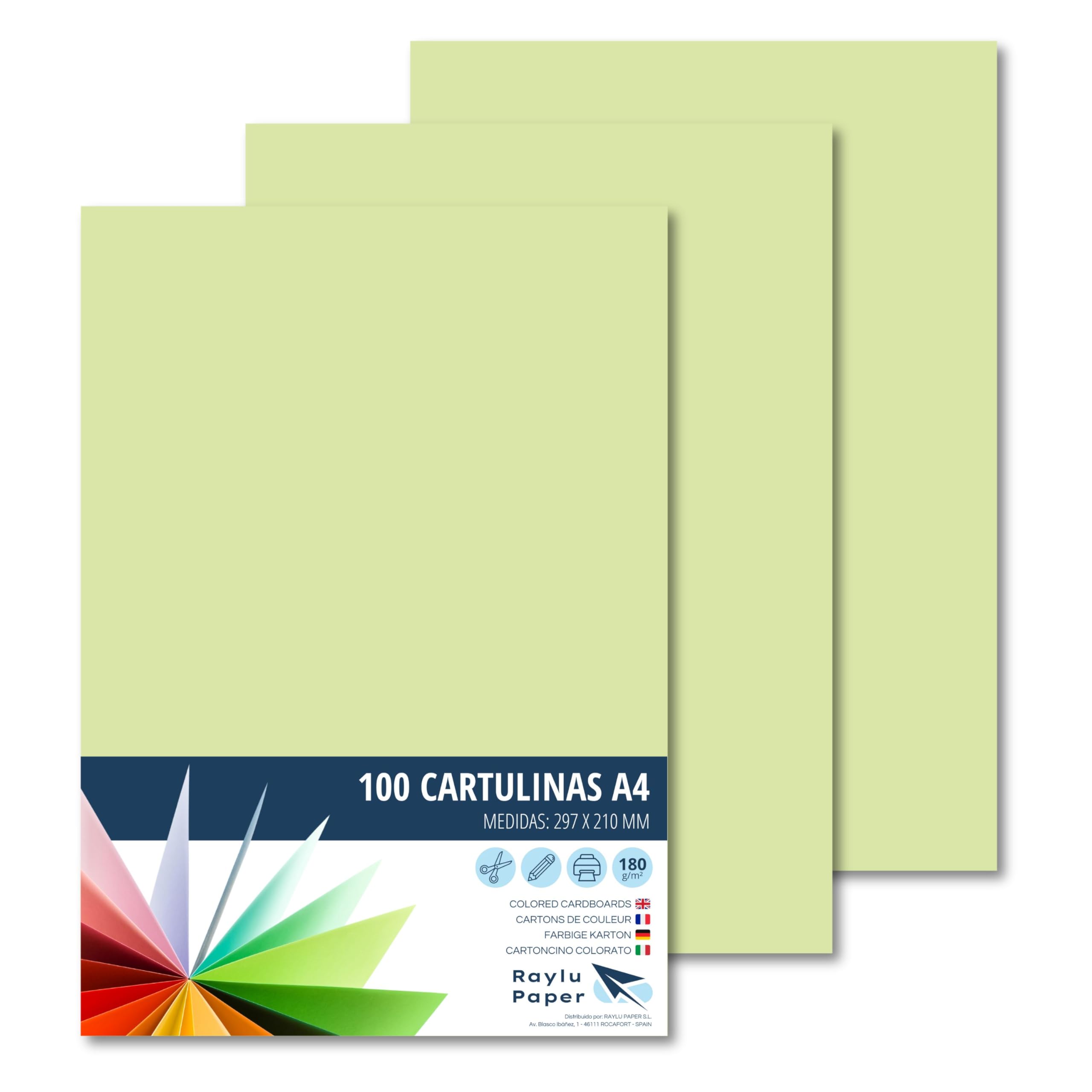 Raylu Paper® A4 100 Pack Green Card 180g 210x297mm Soft Touch Ideal for Binding Office Work Drawing Crafts Suitable for School Use (Apple Green)