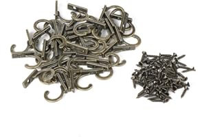 50PCS Small Antique Single Row Hooks for Clothes Robe Hat Wall Hanging W/Screws for Cabinet Bathroom Wall Retro Style