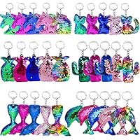 Hicdaw Flip Sequin Keychains, 30PCS Keychain for Unicorn Mermaid Tail Cat Cactus Fish Shape Key Ring Bag Decorations Gift for Kid Party Supplies