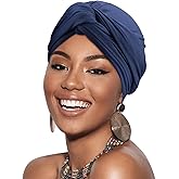 AQOKKA Knotted Headwraps for Women Stretch African Ribbed Turban Head Scarf for Black Women Hair Cancer Chemo Headwear Cap