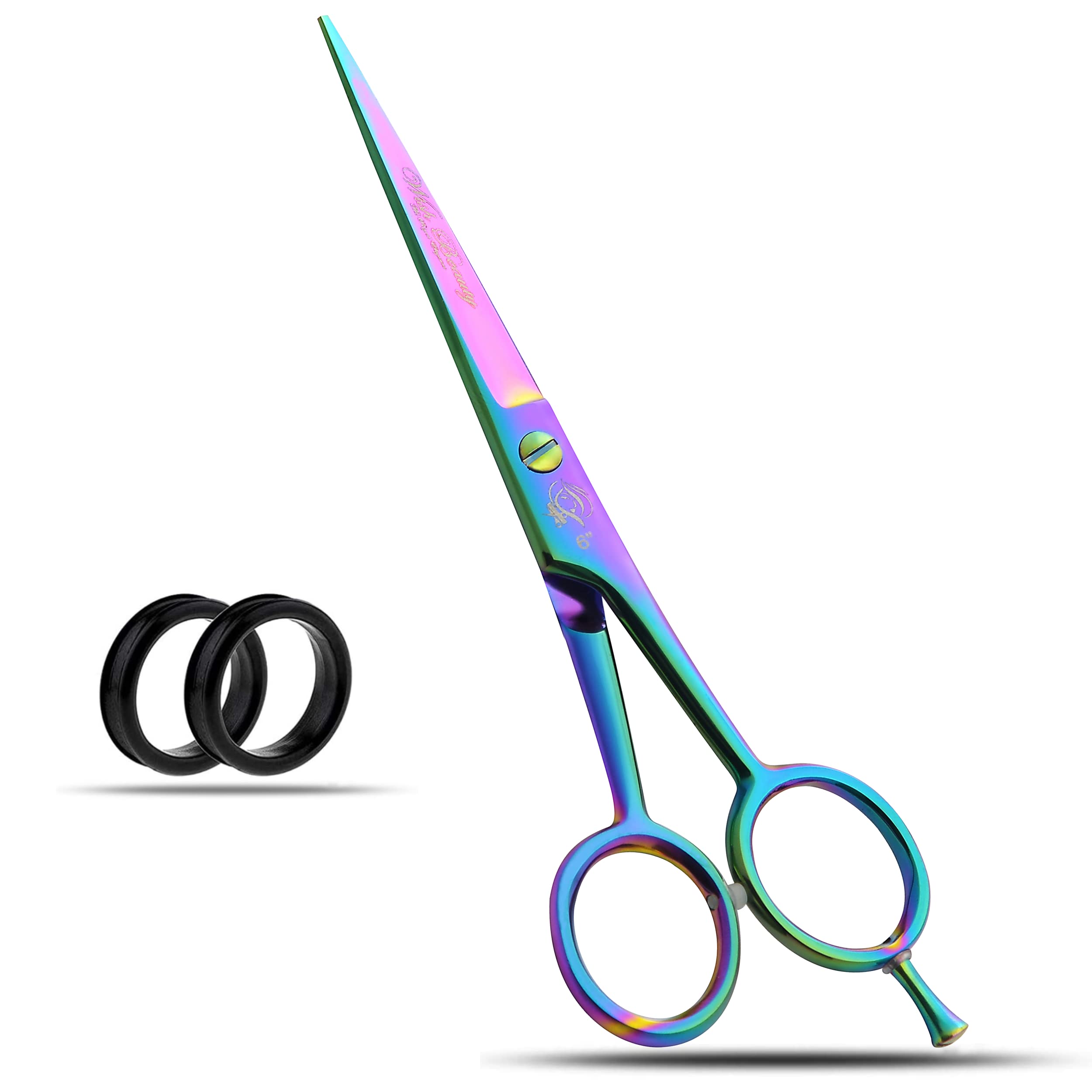 Glamified Glam Rainbow 6" Hairdressing Scissor for Professional Hairdressers Barbers Stainless Steel Hair Cutting Shears - for Salon Barbers, Men, Women, Children and Adults