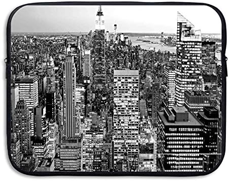 QIYYQI Panorama Of Manhattan High Buildings Of City Famous Monument USA Black And White Photo Girl Retro Laptop Bag Bussiness Carrying Handbag Shockproof Spill-Resistant Waterproof 13 Inch Gifts