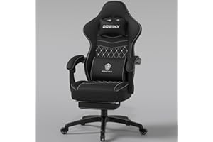 Dowinx Gaming Chair Breathable Fabric with Gel Pad, Ergonomic Game Chair with Pocket Spring Cushion, Comfortable Office Chair with Footrest and Storage Bag for Adults, Black