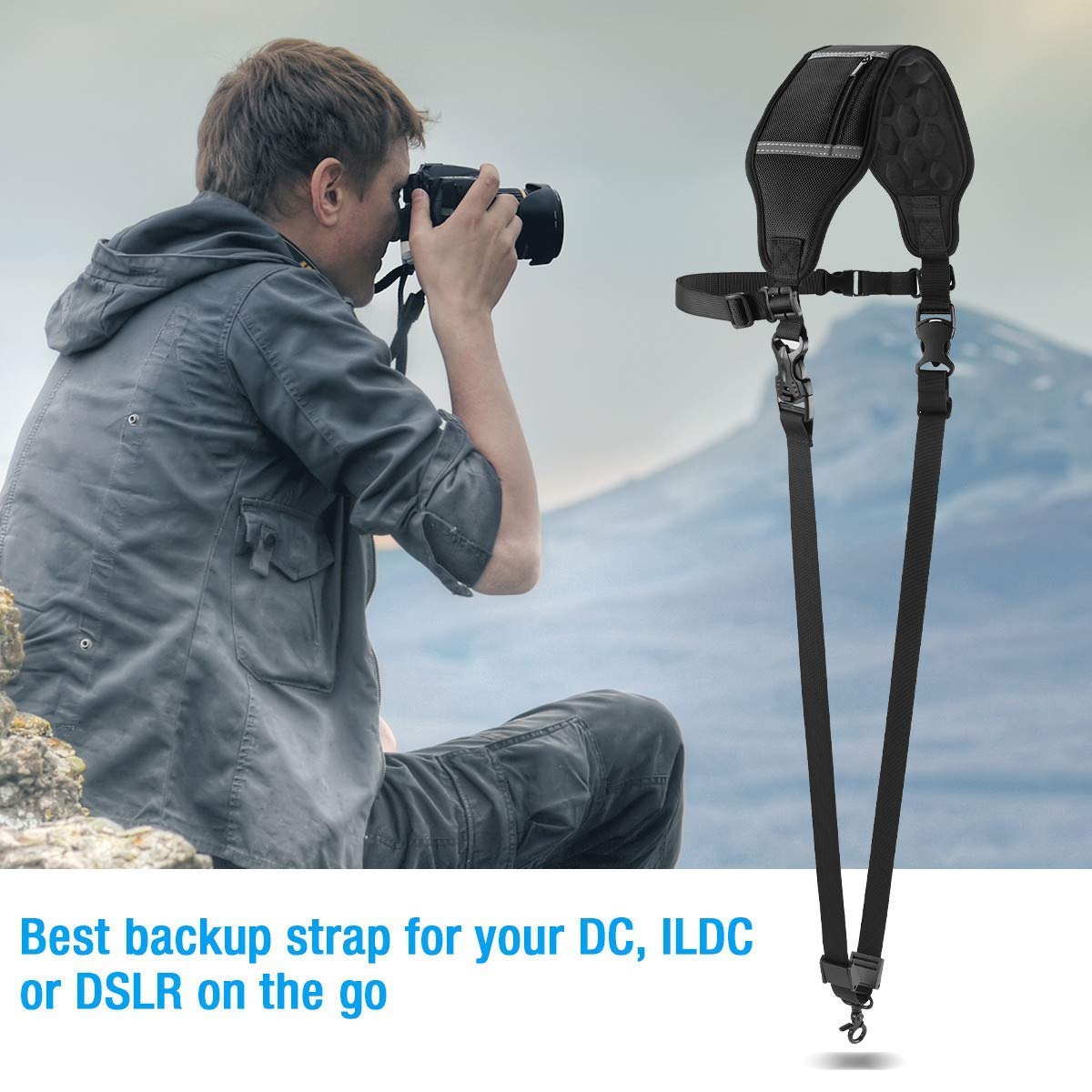 Powerextra Camera Shoulder Neck Strap with Quick Release and Safety Tether Compatible with Canon Nikon Sony Olympus Pentax, fujifilm, Panasonic Canon SLR DSLR