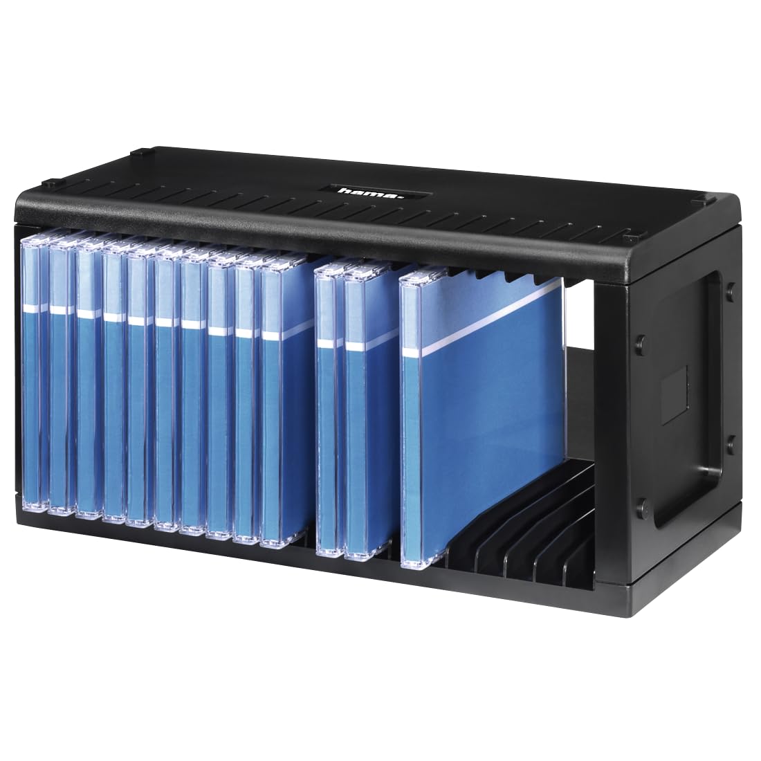Hama CD/DVD Rack for 20 CD/DVDs, Black Plastic Storage for Hanging or Standing, Space-Saving Small CD/DVD Stand for Office or Any Room, 31.1 x 13.3 x 5.9 cm