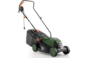 DORTALA Lawn Mower, Corded 14" Electric Push Mower, 3-Position Cutting Height Adjustment, 9.3 Gal Grass Collection Box, 12 AM