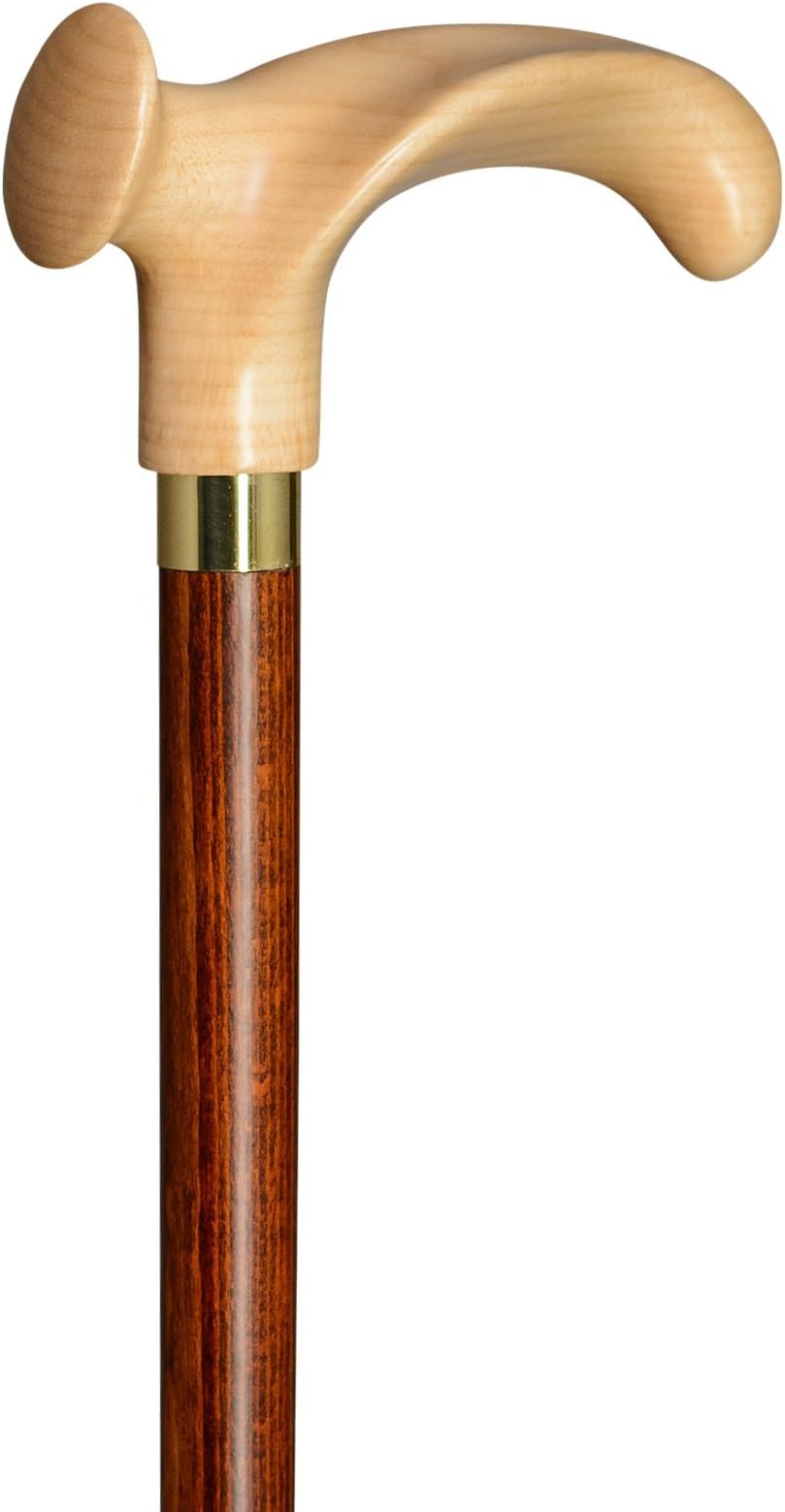 Relax Maple Fine Anatomic Light Scorched Ash Relaxgriff Placed On A Pole of Black Stained Beech Walking Stick with Rubber Buffer.