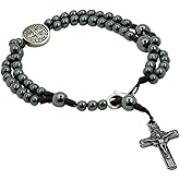 Catholica Shop Devotional Corded Prayer Beads Rosary Bracelet with San Benito St Benedict Medal and Crucifix. Made in Brazil