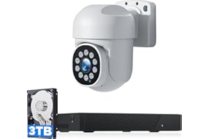 MOSBOK 4K PoE Security Camera System,Wired PTZ Camera System,2-Way Audio,1Pc 5MP Home CCTV Cameras,Color Night Vision, Auto Tracking,8CH NVR with 3TB HDD for 24-7 Recording,No Subscription