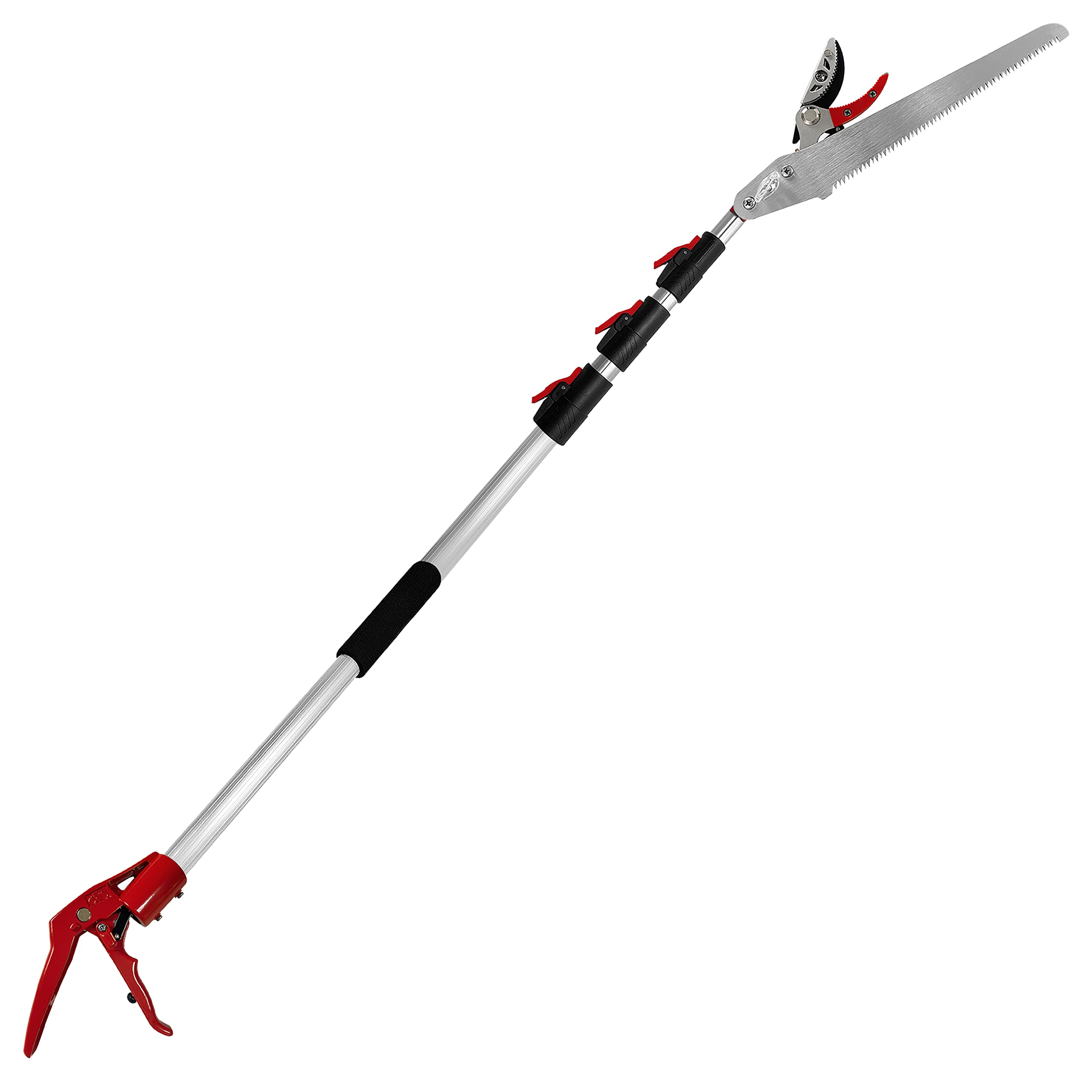 Photo 1 of Prunrt 5.4-14.8 FT Tree Pruner Extendable 4 Sections, Telescopic Cut and Hold Trimmers Pole Saws Trimming Long Reach Pruning Shears Branch Cutter Clipper Bypass Lopper Fruit Picker