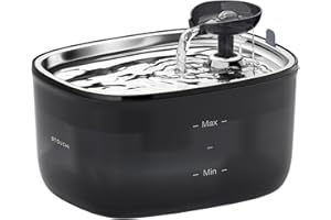 Stouchi Cat Water Fountain 85oz/2.5L, Stainless Steel Pet Water Fountain for Cats Dogs Inside with Led Light, Ultra-Quiet Cat Water Dispenser Bowl, Cat Waterer Fountain for Multiple Pets, Black