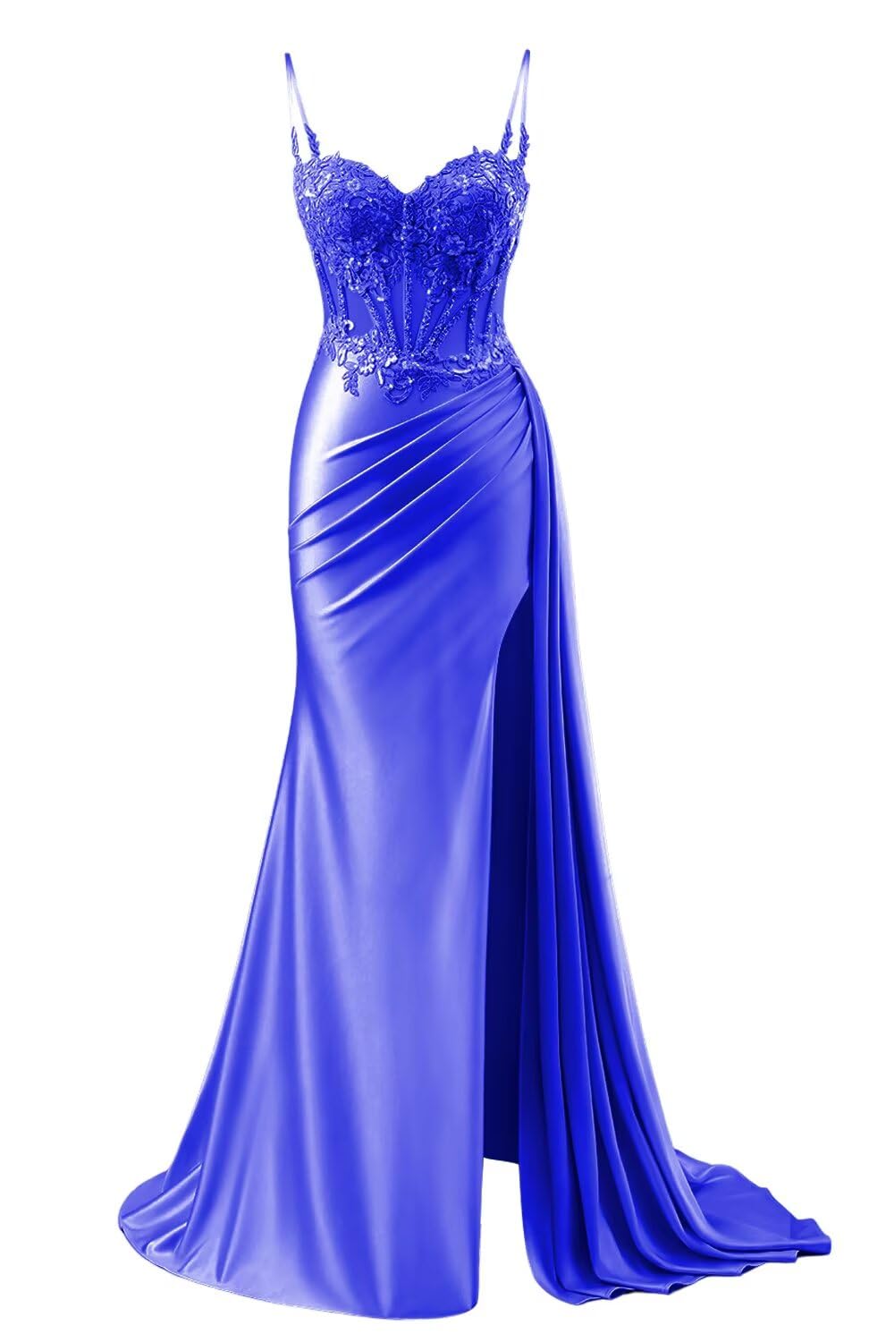 INEWER Elegant Royal Blue Lace Prom Ball Gown
