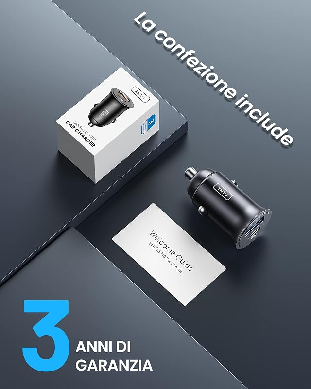 Caricatore Auto USB C, 60W Combinati [Type C 30W + USB A 30W], Nero