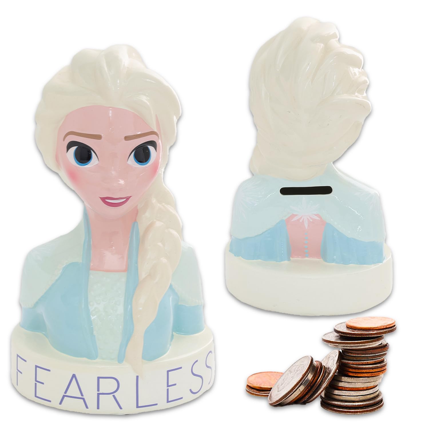 Frozen Piggy Bank for Kids Set - Bundle with Ceramic Elsa Money Bank Plus Stickers, Tattoos, More | Disney Frozen Piggy Bank for Girls