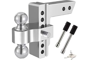 YIZBAP Aluminum Adjustable Trailer Hitch, Fits 2.5" Receiver, 6" Drop/Rise Drop Hitch, 18500 LBS GTW, Tow Hitch, 2" and 2-5/16" Dual Towing Ball with Double Stainless Steel Locks