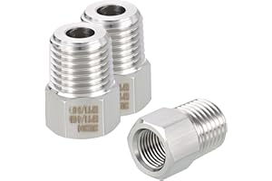 Rebower 3 Pack 304 Stainless Steel Male to FeMale Adapter, 1/4" Male NPT x 1/8" FeMale NPT Hex Bushing Reducer for Industrial, Automotive, Fluid Transfer, Home Gardening, Water Treatment